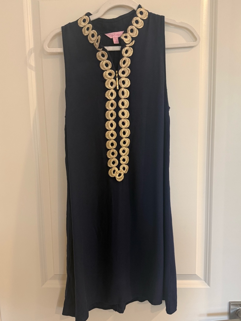 Lilly Pulitzer Jane Shift Dress-Navy and Gold Trim - Picture 2 of 10